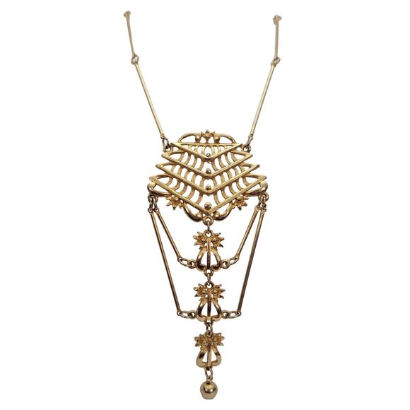 Gold Tone Stick Chain Vintage Long Layered Pendant Necklace, 20" Long E317 - Picture 4 of 10